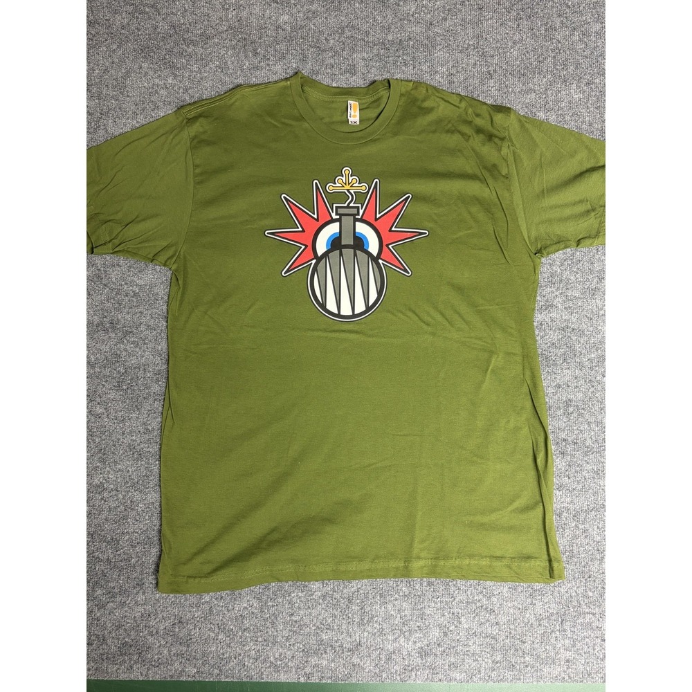 Shirt.woot! Shirt Mens 2XL Green Cartoon Bomb Face Graphic Tee T-Shirt